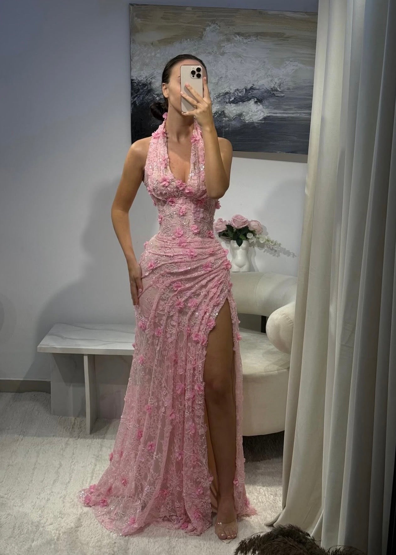 Sexy Sheath Red Long Prom Dresses Lace Appliques Sleeveless Evening Gowns with Slits