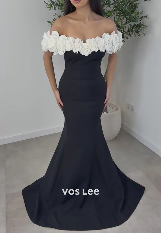 Sexy and Sleek Off the Shoulder Floral Embossed Mermaid Evening Dresses with Train