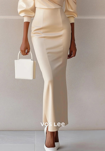 Elegant Long Sleeve V Neck Flowers Pleated Ankle-Length Sheath Wedding Guest Dresses