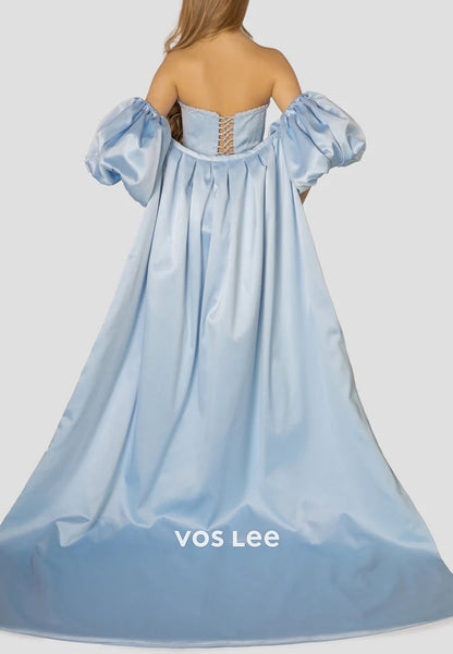 Short Sleeve Strapless Sweetheart Pearls Mermaid Evening Dresses with Court Train