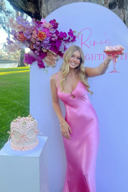 Pink Cut-out Mermaid Long Prom Dress