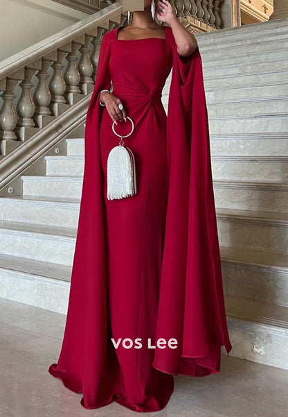 Elegant & Luxurious Long Sleeve Square Floor-Length Pleated Mermaid Evening Dresses