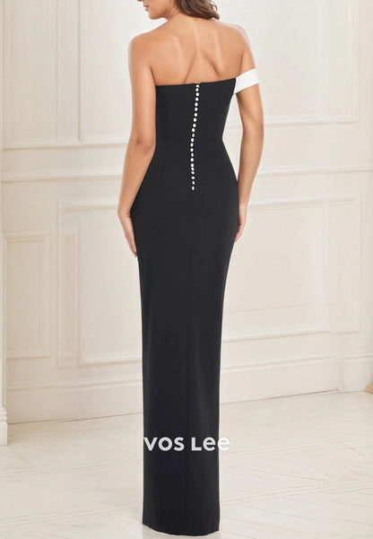 One Shoulder Floor-Length Pleated Mermaid Mother of Bride Dresses with High Split