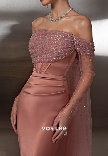 Chic & Modern Off the Shoulder Long Sleeve Sequins Mermaid Prom Dresses