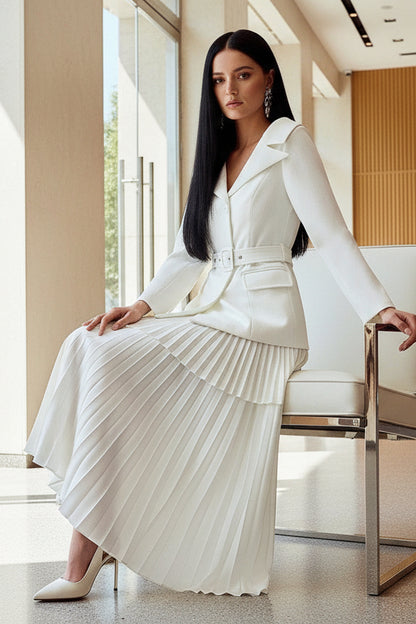 Elegant Long Sleeves V-Neck Pleat Gown Formal Dress for Women