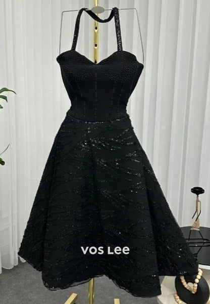 Sparkling Mini and Short A-Line Halter Straps Sweetheart Sequins Prom Dresses