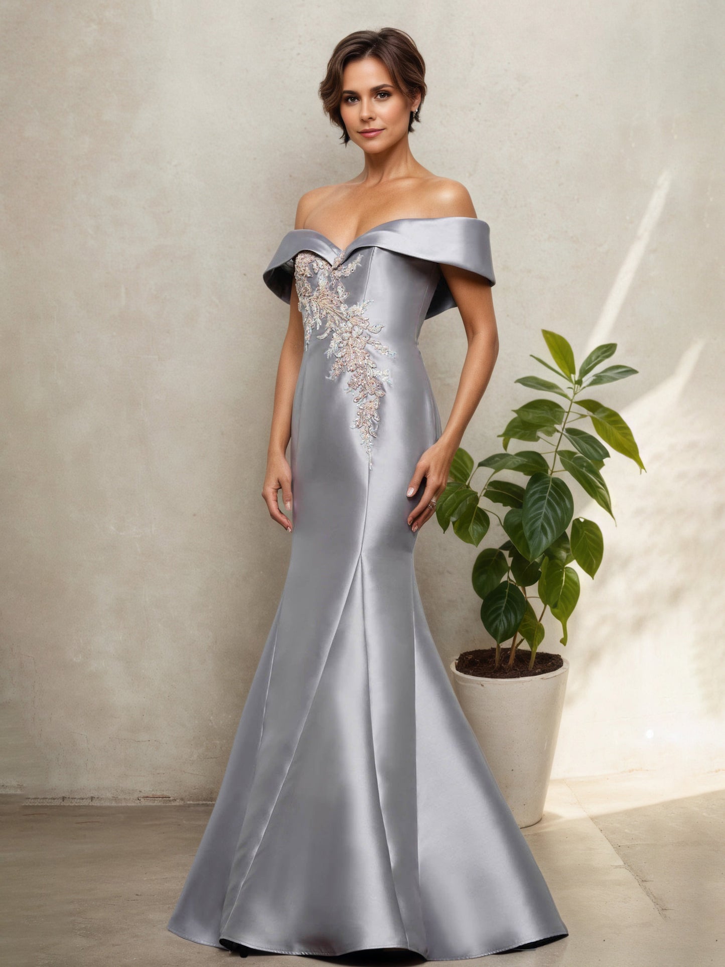 Off The Shoulder Sweetheart Trumpet/Mermaid Champagne Mother Of The Bride Dress