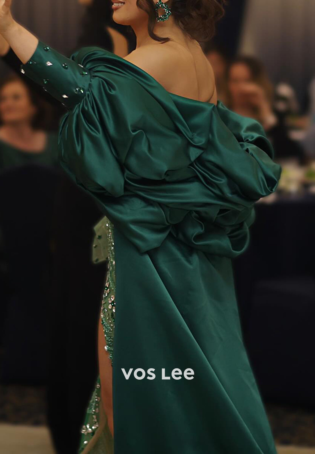 Asymmetrical Neck Rhinestone Mermaid Evening Dresses with Court Train