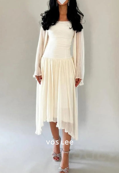 Simple & Casual A-Line Bell Sleeves  Knee-Length Evening Dresses Formal Dresses