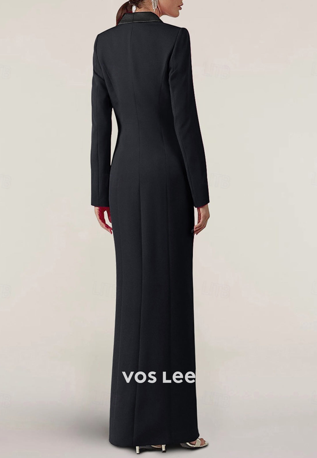 A-Line Long Sleeve V Neck Floor-Length Pleated Wedding Guest Dresses with High Split