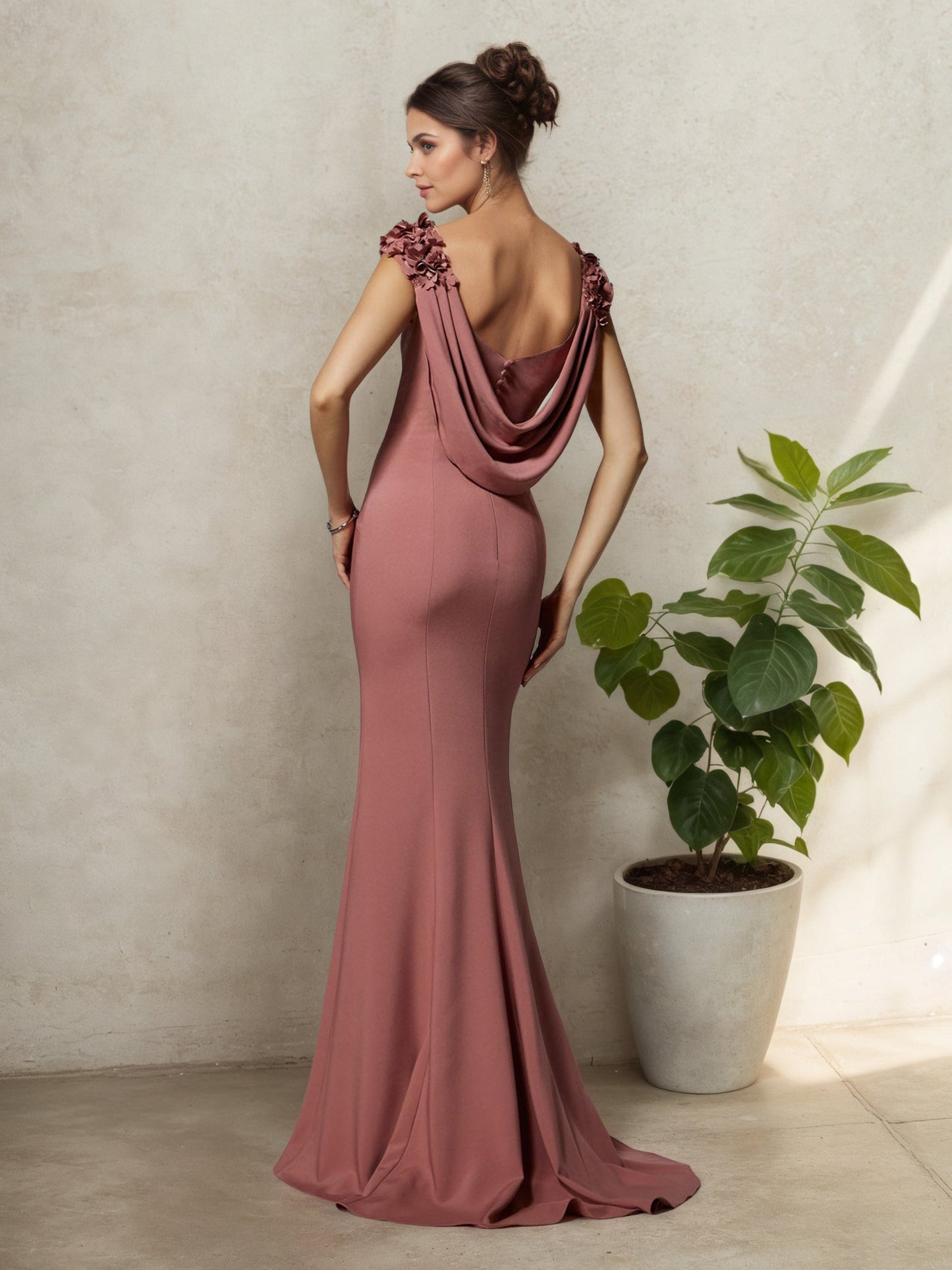 Trumpet/Mermaid Flower Cap Sleeves Sweep/Brush Train Mother Of The Bride Dress