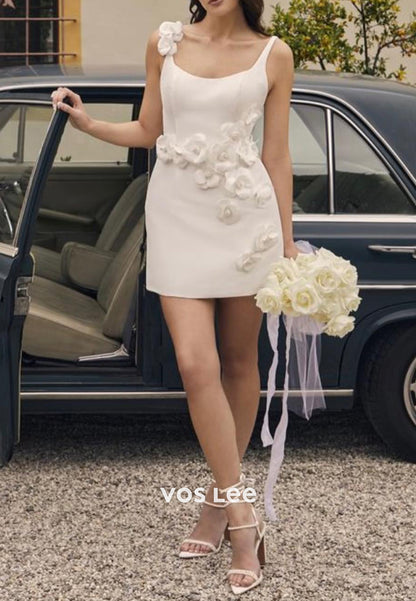 Mini & Short A-Line Spaghetti Straps Scoop Flowers Appliqued Beach Wedding Dresses