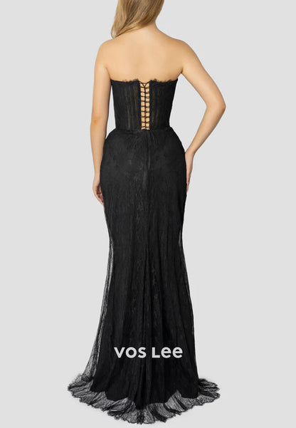 Sexy & Hot Sweetheart Appliques Lace Sheath Long Evening Dresses with Sweep Train