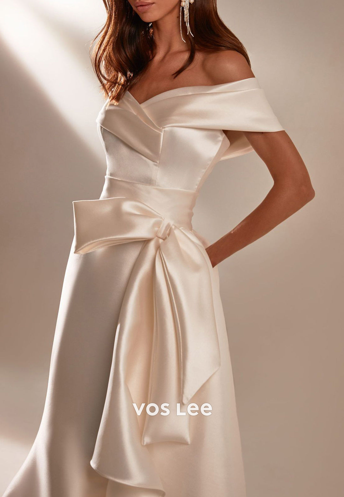 Classic & Timeless Off the Shoulder Trumpet Pleated Wedding Dresses with Sweep Train
