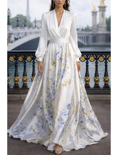 Elegant V-Neck Long Sleeve Formal Dress for Wedding Guests