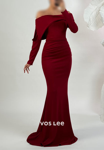 Sexy and Sleek Long Sleeve Off the Shoulder Mermaid Evening Dresses with Sweep Train
