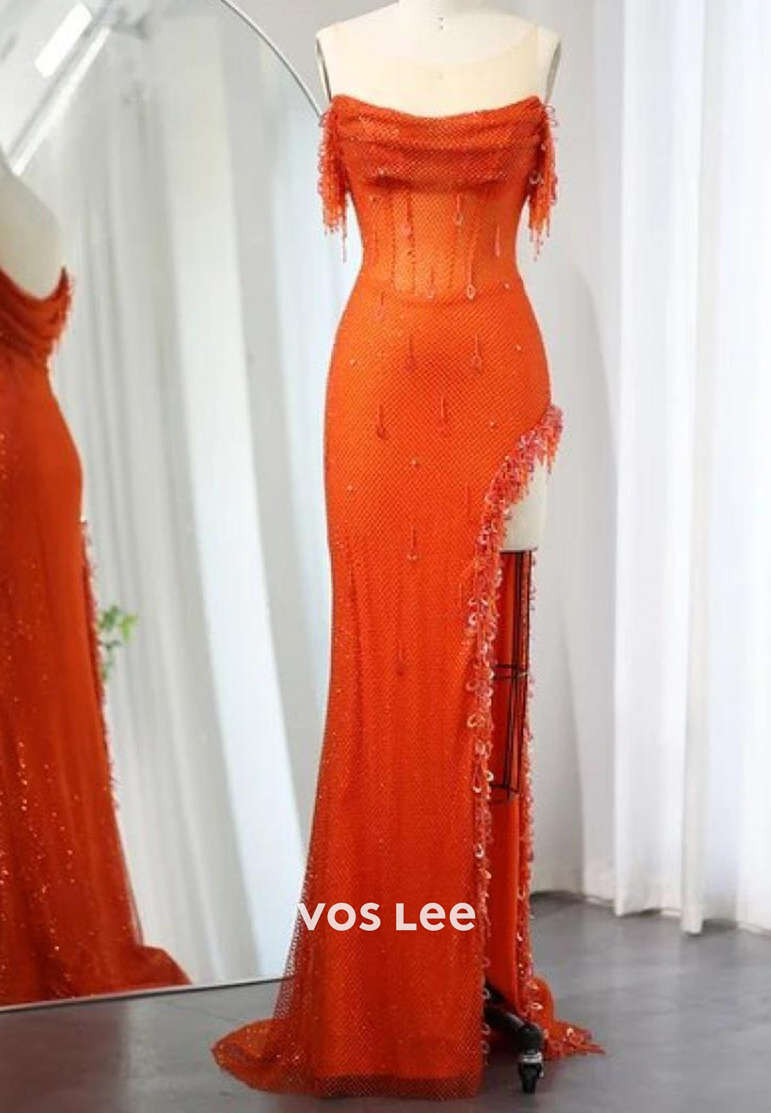 Off the Shoulder Sequins High Split Floor-Length Mermaid Prom Dresses