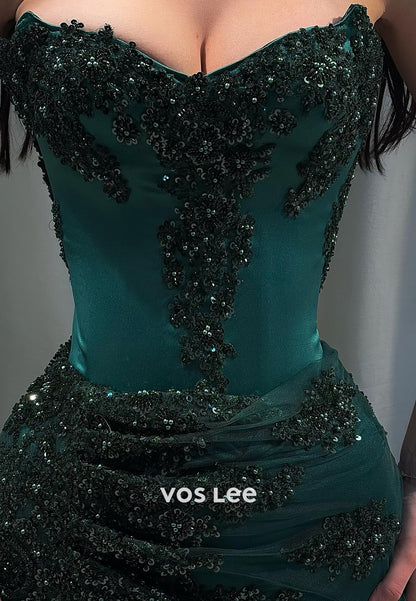 Elegant & Luxurious Strapless Fully Sequined Beaded Pleated Mermaid Evening Dresses