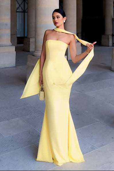 Strapless Floor Length Mermaid Evening Dress Yellow Formal Evening Dress