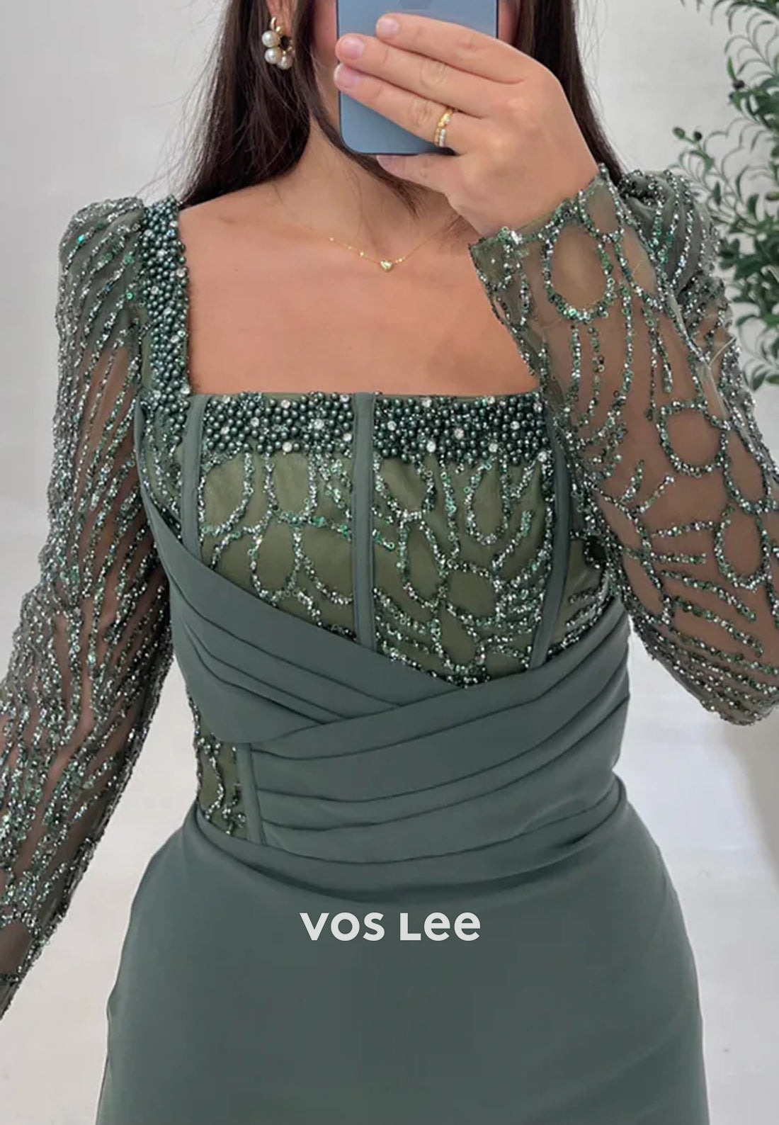 Classic & Timeless Long Sleeve Square Beaded Ankle-Length Mermaid Evening Dresses