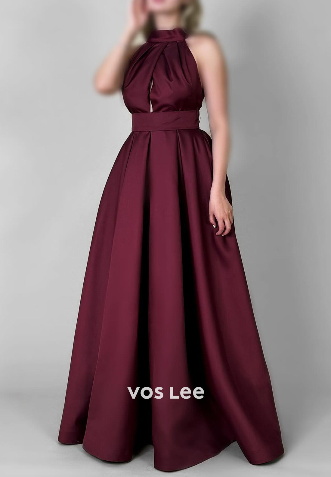 Couture & Ornate  A-Line Halter Pleated Floor-Length Evening Dresses Maxi Dresses