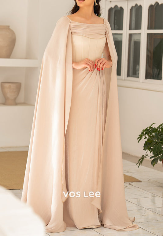 Simple & Classic Square Ruched Satin Sheath Evening Dresses