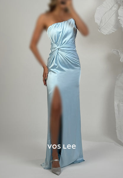Classic & Timeless Strapless  Floor-Length Pleated Mermaid Evening Dresses with High Split