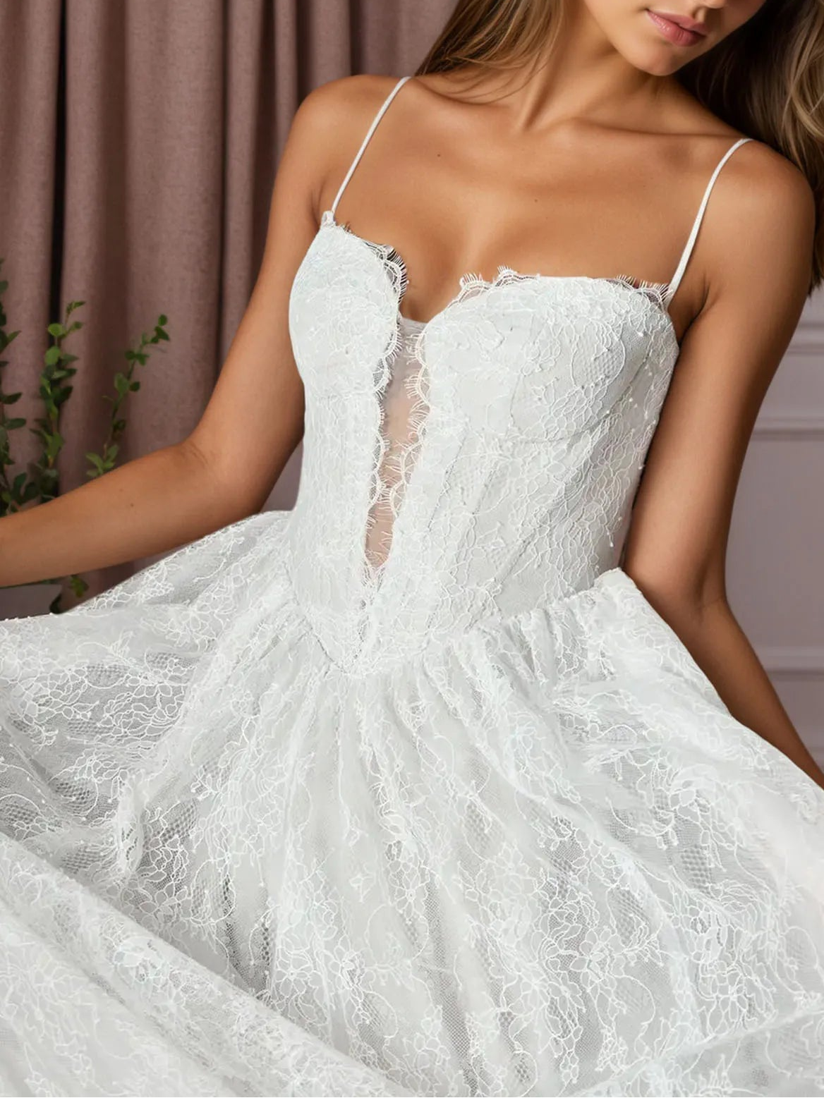 White A-Line Sweetheart Sleeveless Lace Wedding Dress
