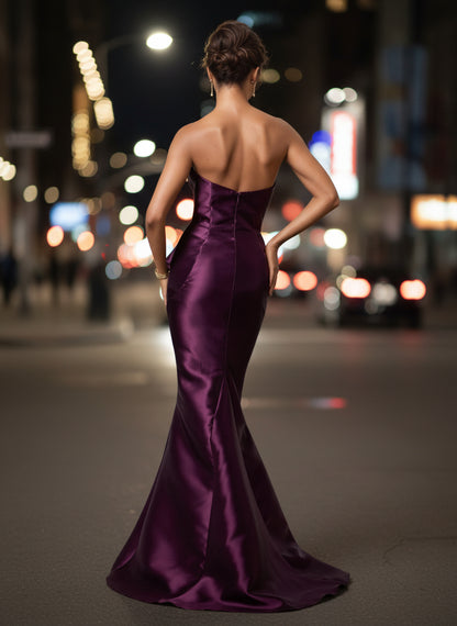 Sweetheart Strapless Illusion Side Grape Sweep/Brush Train Mother Of The Bride Dress with Split