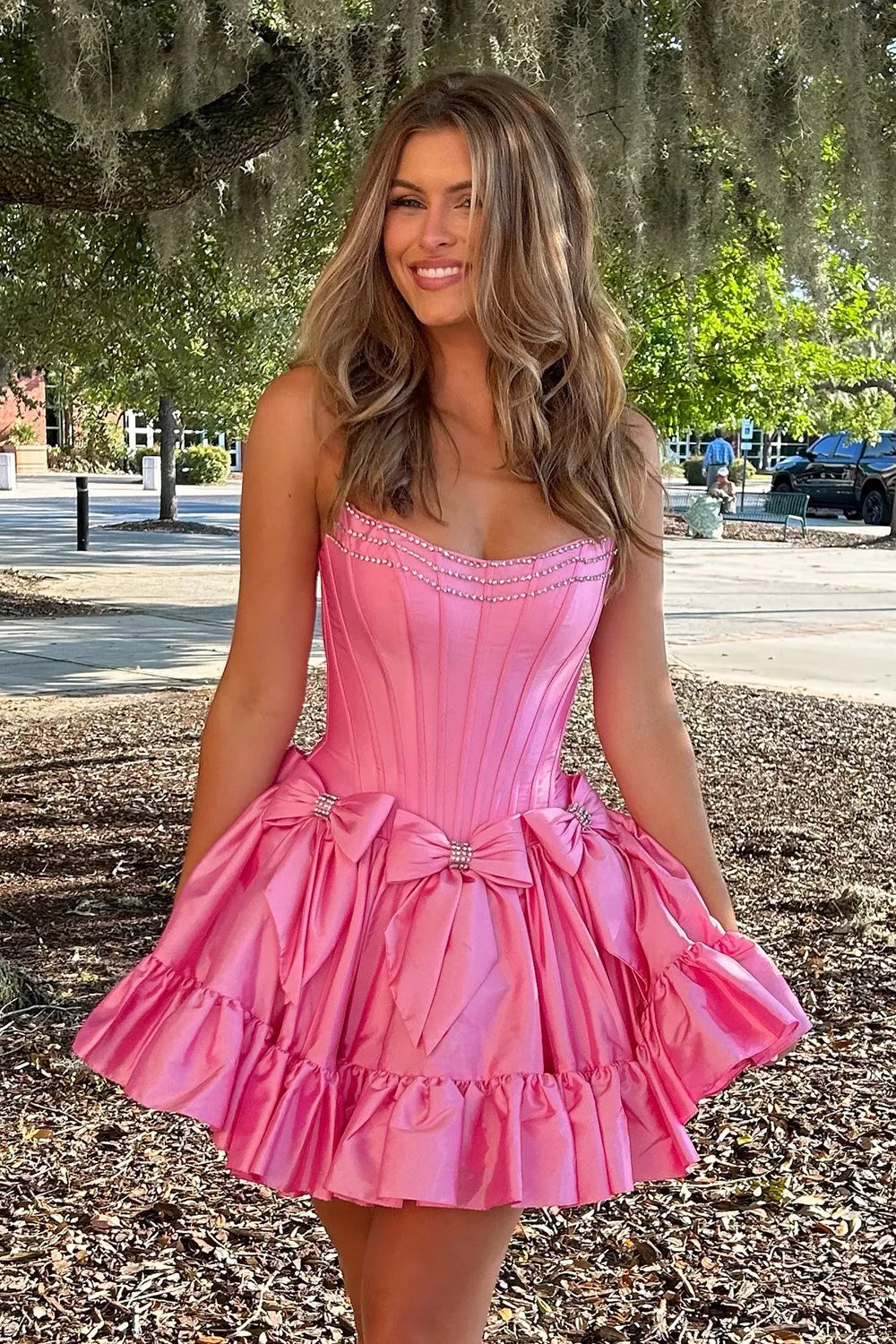 Cute A Line Strapless Hot Pink Short Homecoming Dress with Beading