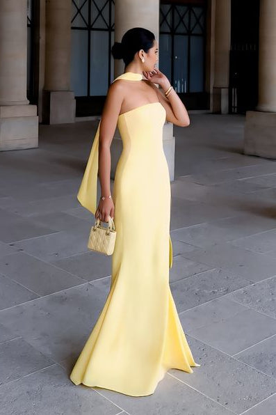 Strapless Floor Length Mermaid Evening Dress Yellow Formal Evening Dress
