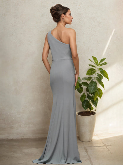 Grey Sheath One Shoulder Mother Of The Bride Dress with Split