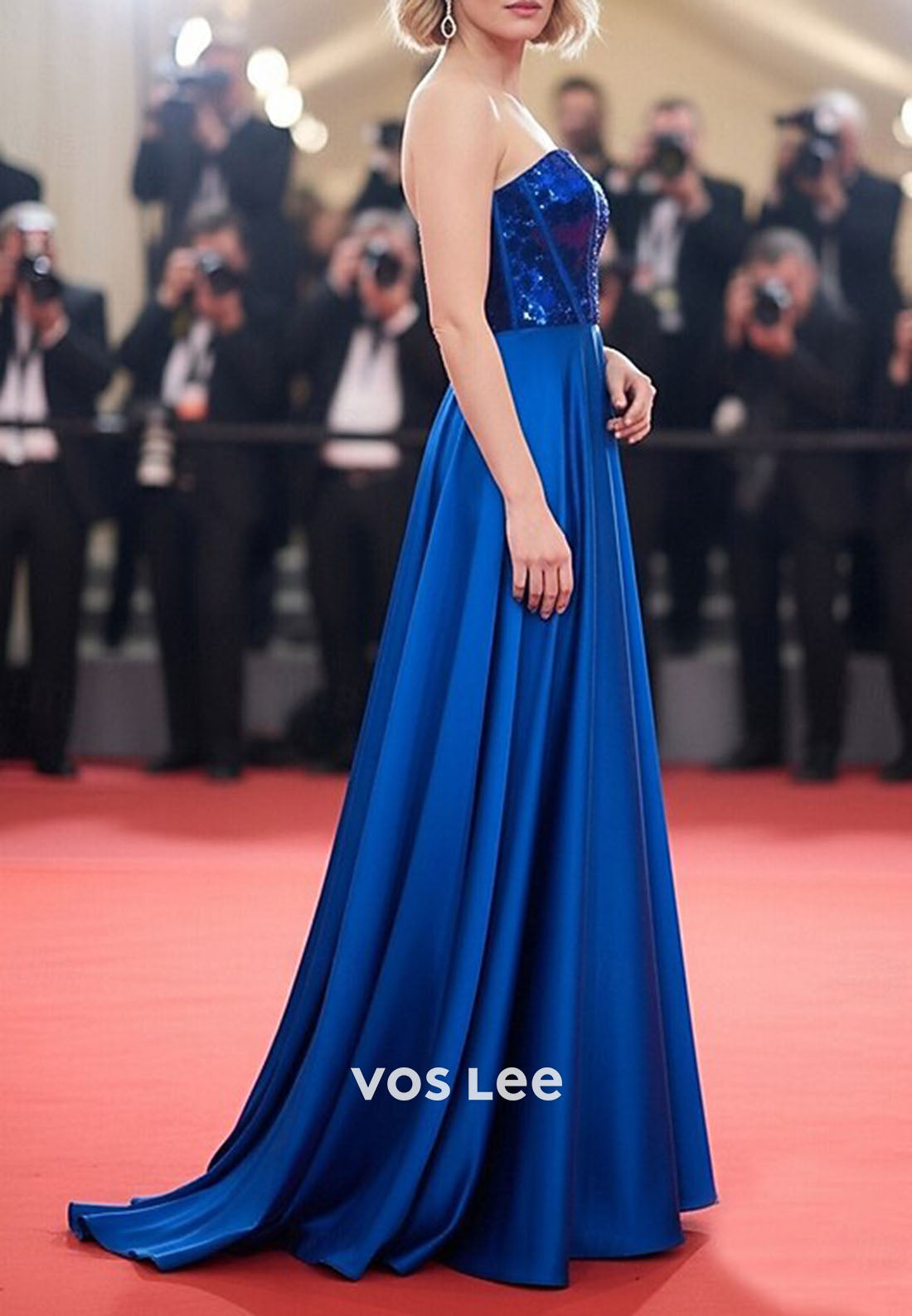 Royal Blue Satin Strapless Ball Gown with Beaded Sweetheart Neckline