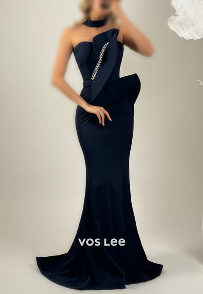 Strapless Sweetheart Rhinestone Pleated Trumpet/Mermaid Prom Dresses with Sweep Train