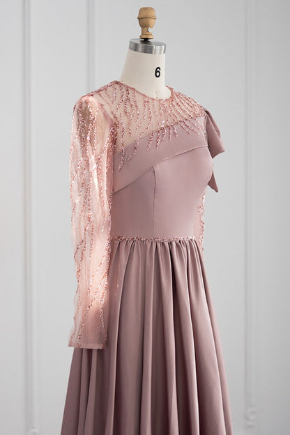 Amazing Jewel Neck A Line Evening Dress Long Sleeves With Appliques