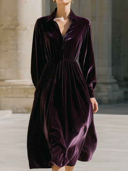 Aubergine Velvet Shirt Dress