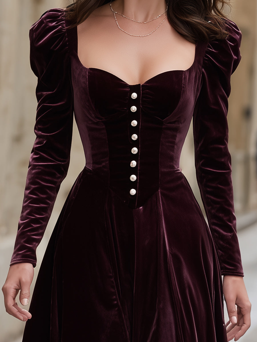 VOS LEE Burgundy Velvet Corset Midi Dress