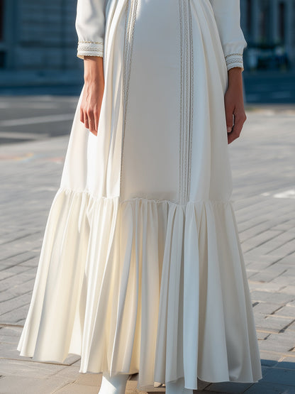 High-Neck Decorative Trim Maxi Dress