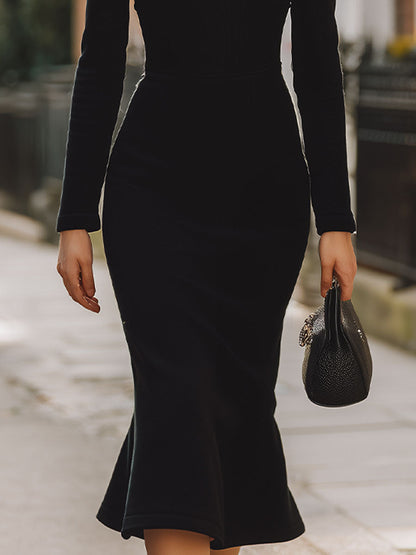 Glamorous Black Trumpet Dress With Sequins Collar
