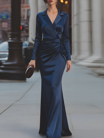 Midnight Muse – Long Sleeve Satin Gown