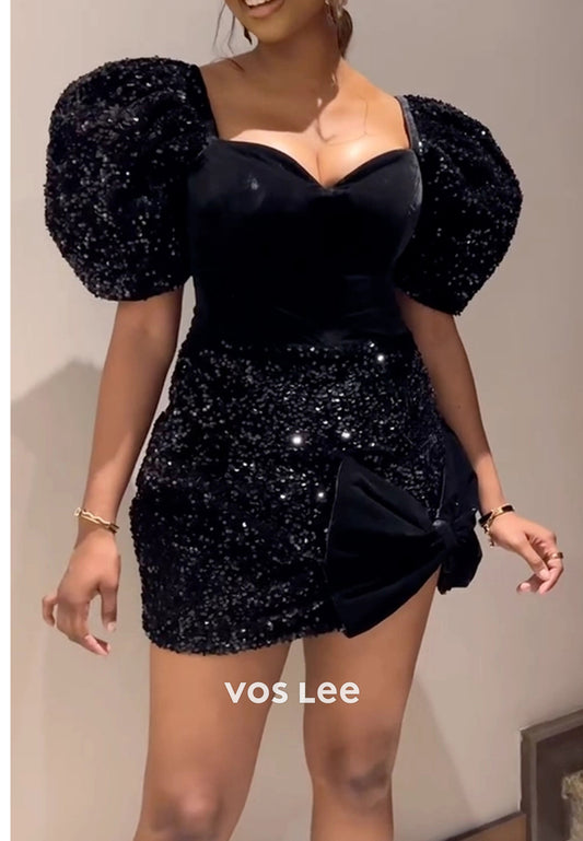 Short Sleeve Sweetheart Fully Sequined Sheath Homecoming Dresses