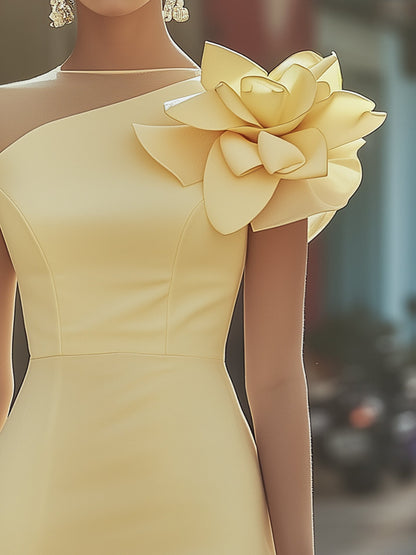 Elegant Sheer Patchwork 3D Flower Sleeveless Dress