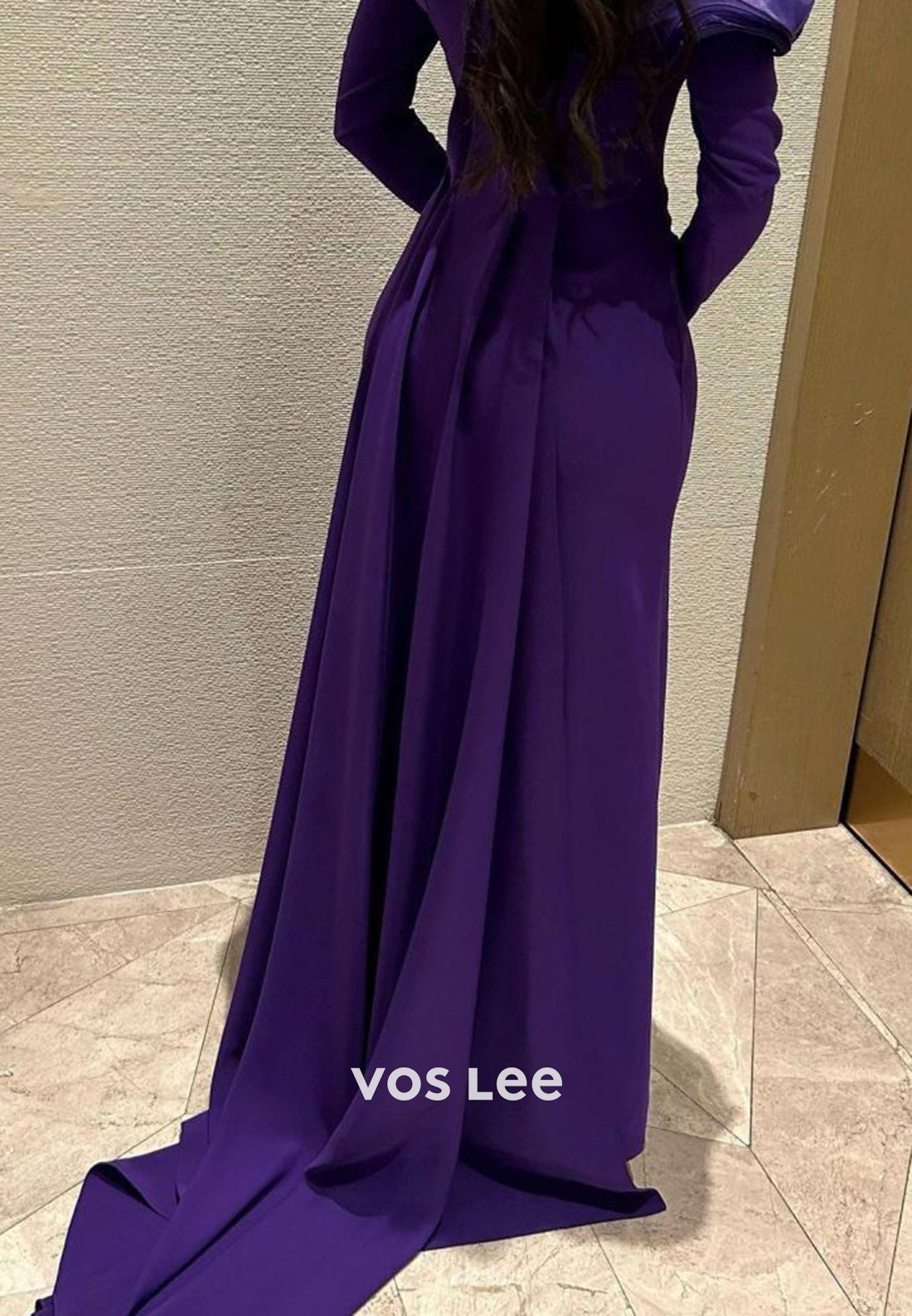 Long Sleeve One Shoulder Ruched Mermaid Evening Dresses with Sweep Train