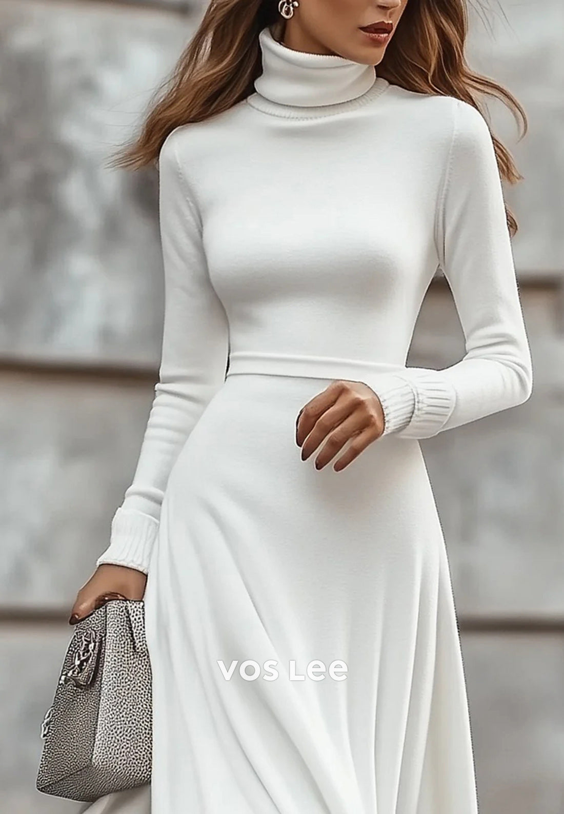 Couture & Ornate  A-Line Long Sleeve High Neck Ankle-Length Wedding Guest Dresses