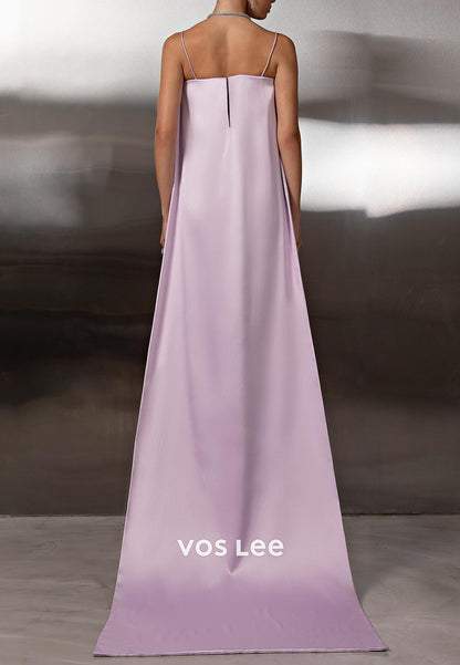 Spaghetti Straps Square Bead-Fringed Rhinestone Sheath Prom Dresses