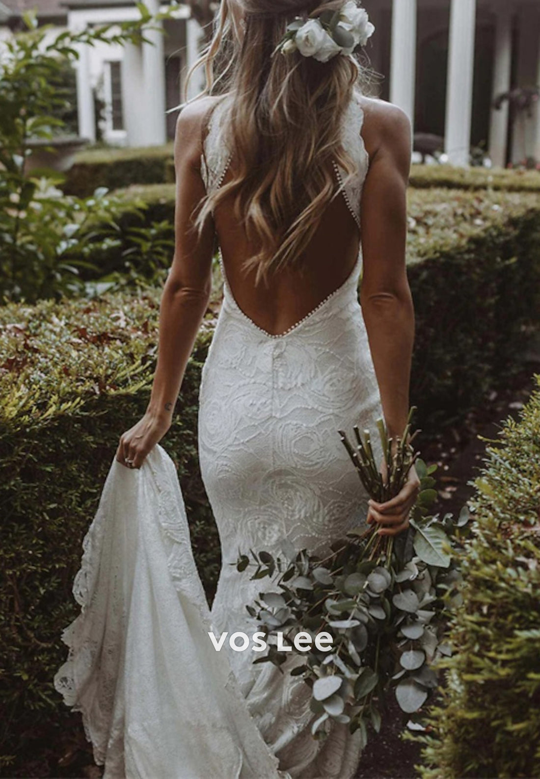 Classic Halter Appliques Lace Split Pleated Mermaid Wedding Dresses with Sweep Train