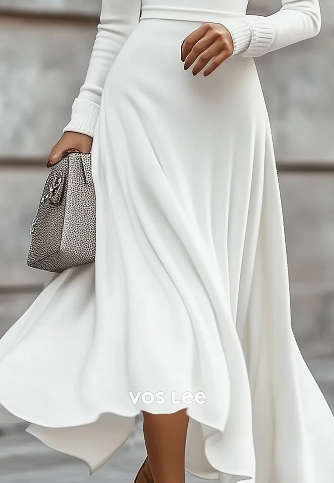 Couture & Ornate  A-Line Long Sleeve High Neck Ankle-Length Wedding Guest Dresses