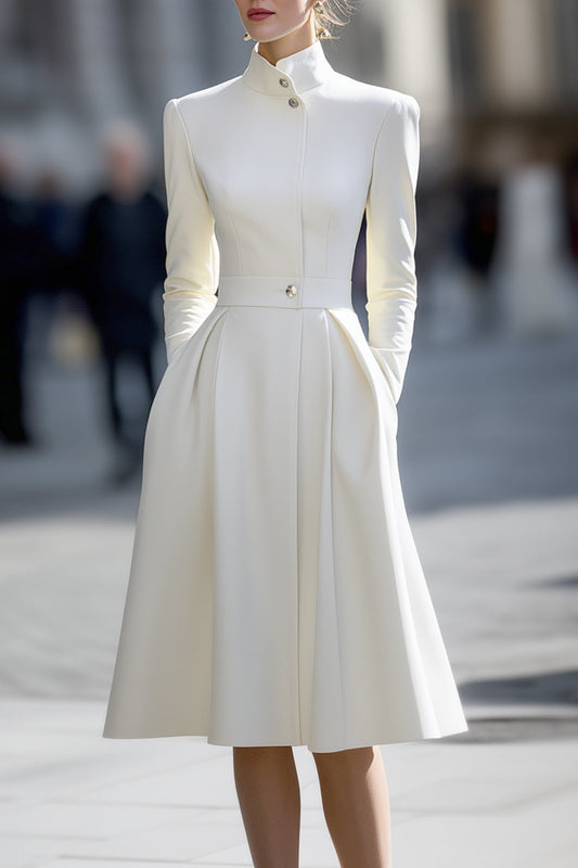 High-Neck Fit-and-Flare Coat Dress In Winter Ivory