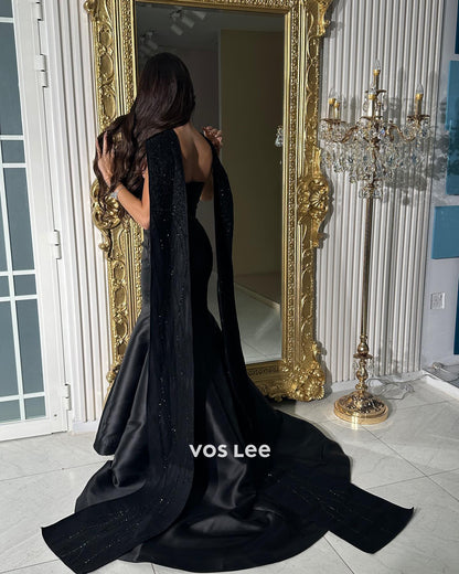 Simple Strapless Beaded Mermaid/Trumpet Evening Dresses with Sweep Train