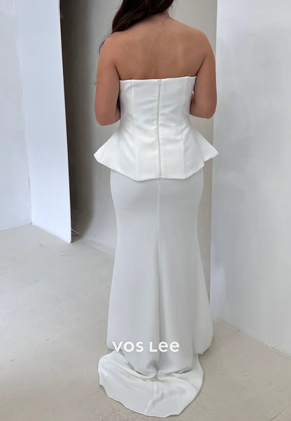 Simple & Classic Two Pieces Strapless Pleated Mermaid Evening Dresses with Sweep Train